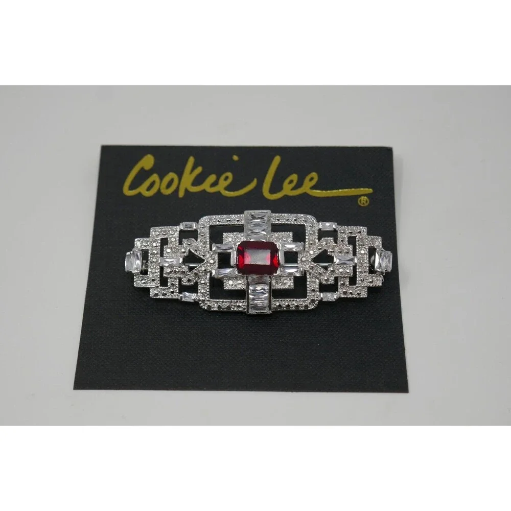 Cookie Lee Art Deco-Style Genuine Crystal Rhinestone Brooch Pin NWT